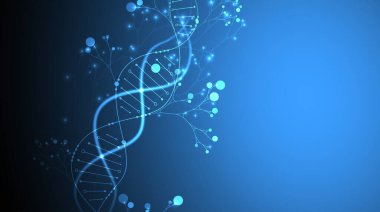 DNA molekülü ve ağaç dallarının soyut görüntüsüne sahip bilimsel tıbbi altyapı. Neon ışık efektleri ve eğim. El çizimi vektör illüstrasyonu.