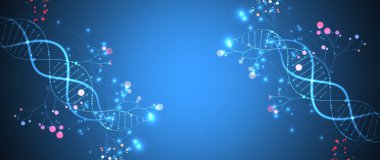 DNA molekülü ve ağaç dallarının soyut görüntüsüne sahip bilimsel tıbbi altyapı. Neon ışık efektleri ve eğim. El çizimi vektör illüstrasyonu.