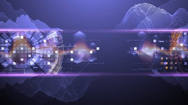 Veri bilimi. Çeşitli teknolojik elementlerin kullanımıyla ilgili bilimsel-teknolojik arka plan. Farklı stillerin kombinasyonu. El çizimi vektör.