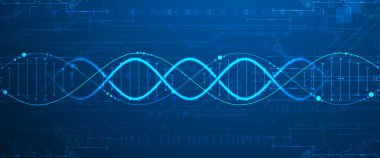 Bilimsel ve teknolojik geçmiş. Teknolojik elementli DNA molekülü. El çizimi vektör.