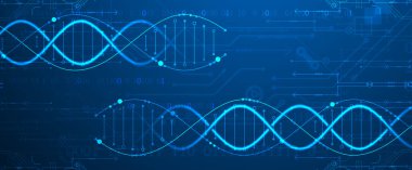 Bilimsel ve teknolojik geçmiş. Teknolojik elementli DNA molekülü. El çizimi vektör.