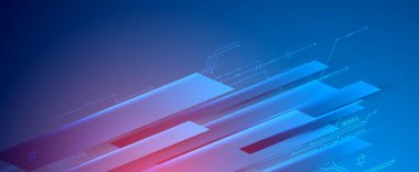 Koyu mavi arka planda neon ışıkları olan soyut teknolojik illüstrasyon. Bu vektör elle çizilmiş.