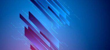 Koyu mavi arka planda neon ışıkları olan soyut teknolojik illüstrasyon. Bu vektör elle çizilmiş.