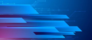 Koyu mavi arka planda neon ışıkları olan soyut teknolojik illüstrasyon. Bu vektör elle çizilmiş.