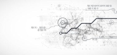 Teknolojik ve bilimsel konularda soyut bir geçmiş. Çeşitli teknik detaylarla pleksus etkisi. El çizimi vektör.