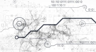 Teknolojik ve bilimsel konularda soyut bir geçmiş. Çeşitli teknik detaylarla pleksus etkisi. El çizimi vektör.