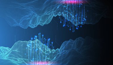 Büyük Data. Teknoloji arka planında soyut dijital fütüristik kablo vektör çizimi. Veri madenciliği ve yönetim konsepti. El çizimi sanat.