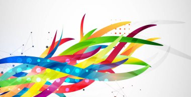 Gri bir gradyanın soyut renkli arka planı. Parlak renklerle boyanmış kıvrımlar, keyfi olarak birbirleriyle karışmışlar. El çizimi vektör.