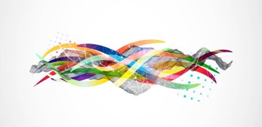 Dalga şeklinde renkli çizgileri olan soyut bir kablo dalgası. Pleksus etkisi. El çizimi vektör.