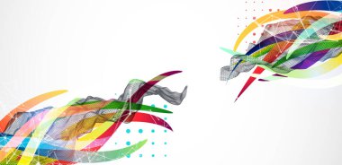 Dalga şeklinde renkli çizgileri olan soyut bir kablo dalgası. Pleksus etkisi. El çizimi vektör.