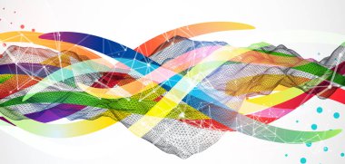 Dalga şeklinde renkli çizgileri olan soyut bir kablo dalgası. Pleksus etkisi. El çizimi vektör.