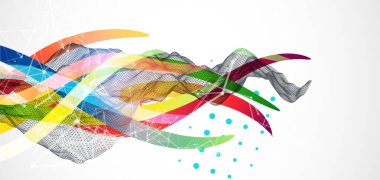 Dalga şeklinde renkli çizgileri olan soyut bir kablo dalgası. Pleksus etkisi. El çizimi vektör.