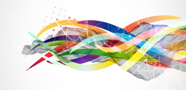 Dalga şeklinde renkli çizgileri olan soyut bir kablo dalgası. Pleksus etkisi. El çizimi vektör.