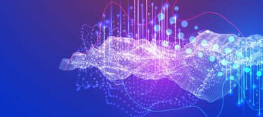 Büyük Data. Teknoloji arka planında soyut dijital fütüristik vektör çizimi. Veri madenciliği ve yönetim konsepti. El çizimi sanat.