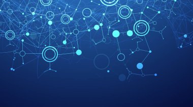 Bilimsel soyut arka plan. Pleksus etkisi ve halkalar çizgilerle bağlı. El çizimi vektör.