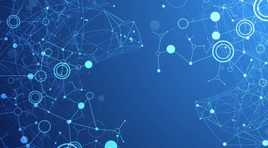 Bilimsel soyut arka plan. Pleksus etkisi ve halkalar çizgilerle bağlı. El çizimi vektör.