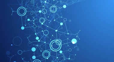 Bilimsel soyut arka plan. Pleksus etkisi ve halkalar çizgilerle bağlı. El çizimi vektör.