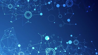 Bilimsel soyut arka plan. Pleksus etkisi ve halkalar çizgilerle bağlı. El çizimi vektör.