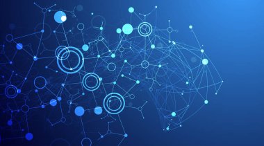 Bilimsel soyut arka plan. Pleksus etkisi ve halkalar çizgilerle bağlı. El çizimi vektör.