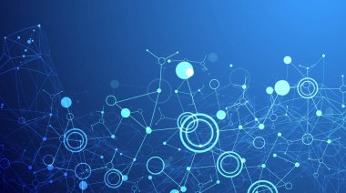 Bilimsel soyut arka plan. Pleksus etkisi ve halkalar çizgilerle bağlı. El çizimi vektör.