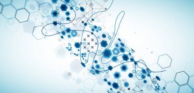 Tasarım için pleksus etkisi olan soyut altıgen arkaplan. Vektör illüstrasyonu.