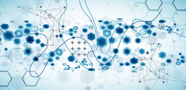 Tasarım için pleksus etkisi olan soyut altıgen arkaplan. Vektör illüstrasyonu.