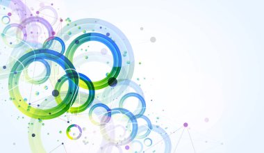 Eğim çemberleriyle soyut bir arkaplan. Pleksus etkisi olan bilimsel, fütüristik bir tema. Vektör