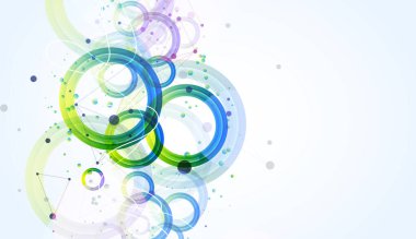 Eğim çemberleriyle soyut bir arkaplan. Pleksus etkisi olan bilimsel, fütüristik bir tema. Vektör