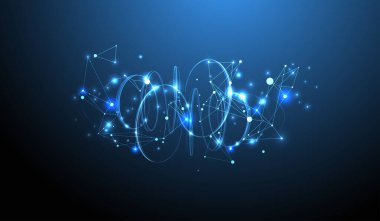 Bilim ve teknoloji sunumu için şablon. Pleksus tarzı arka plan. Vektör