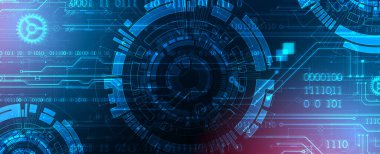 Soyut arkaplan. Daire şeklinde oluşmuş teknik elementlerin kullanımıyla ilgili bilimsel ve teknolojik kavram. Vektör