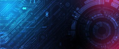 Soyut arkaplan. Daire şeklinde oluşmuş teknik elementlerin kullanımıyla ilgili bilimsel ve teknolojik kavram. Vektör