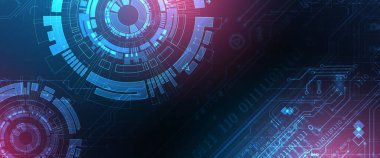 Soyut arkaplan. Daire şeklinde oluşmuş teknik elementlerin kullanımıyla ilgili bilimsel ve teknolojik kavram. Vektör