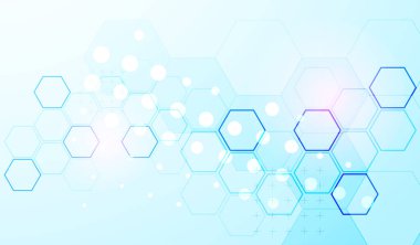 Altıgenli soyut bilim geçmişi. Mavi gradyan. Vektör.