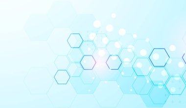 Altıgenli soyut bilim geçmişi. Mavi gradyan. Vektör.