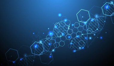 Parlayan neon DNA zinciri. Biyoteknoloji, biyokimya, bilim, tıp konsepti.