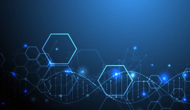 Parlayan neon DNA zinciri. Biyoteknoloji, biyokimya, bilim, tıp konsepti.