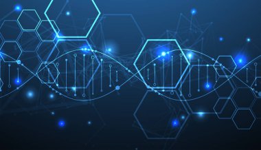 Parlayan neon DNA zinciri. Biyoteknoloji, biyokimya, bilim, tıp konsepti.