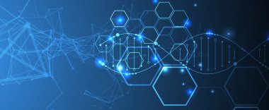 Parlayan neon DNA zinciri. Biyoteknoloji, biyokimya, bilim, tıp konsepti.