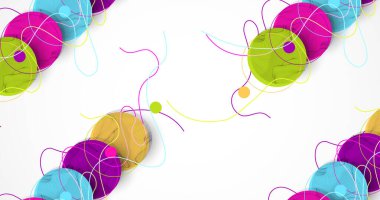 Soyut renkli arkaplan. Kablo çerçeveli daireler. Modern bilim ya da teknoloji sanat unsurları. Yüzey çizimi. Vektör.