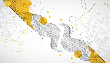 Bilim ve teknoloji sunumu için şablon. Tel çerçeve dalgaları. Pleksus biçimi arkaplanı.