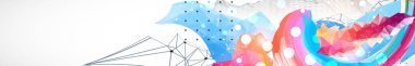 Renkli dalgalarla, çokgen şekillerle ve kablo dağlarıyla soyut sanat eserleri. Vektör