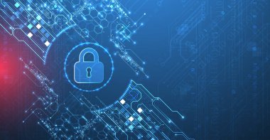 Veri güvenliği siber verileri ya da bilgi gizlilik fikrini resmediyor. Renkli soyut teknoloji arkaplanı.