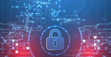 Veri güvenliği siber verileri ya da bilgi gizlilik fikrini resmediyor. Renkli soyut teknoloji arkaplanı.