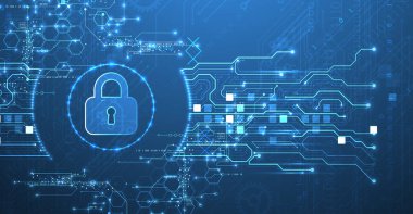 Veri güvenliği siber verileri ya da bilgi gizlilik fikrini resmediyor. Renkli soyut teknoloji arkaplanı.