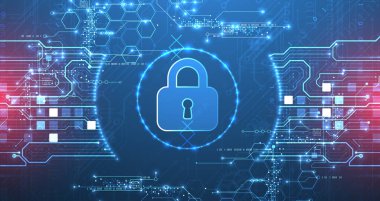 Veri güvenliği siber verileri ya da bilgi gizlilik fikrini resmediyor. Renkli soyut teknoloji arkaplanı.
