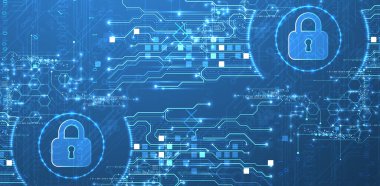 Veri güvenliği siber verileri ya da bilgi gizlilik fikrini resmediyor. Renkli soyut teknoloji arkaplanı.