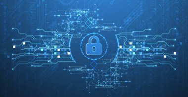 Veri güvenliği siber verileri ya da bilgi gizlilik fikrini resmediyor. Renkli soyut teknoloji arkaplanı.