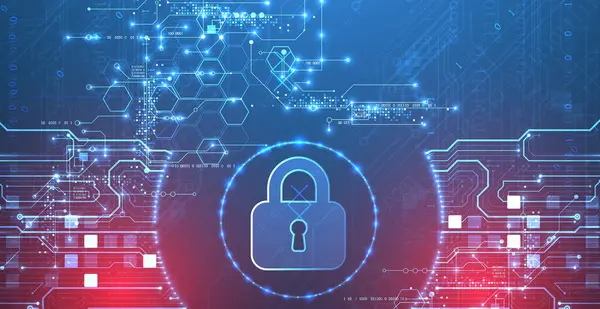 Veri güvenliği siber verileri ya da bilgi gizlilik fikrini resmediyor. Renkli soyut teknoloji arkaplanı.