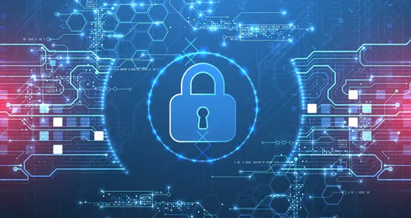Veri güvenliği siber verileri ya da bilgi gizlilik fikrini resmediyor. Renkli soyut teknoloji arkaplanı.