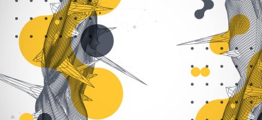 Pleksus etkisi olan kablo çerçeveli bilim arka planı. Gelecekçi vektör illüstrasyonu.